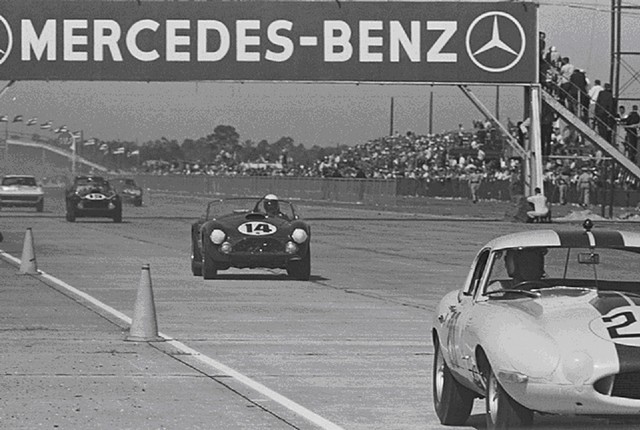 Dave MacDonald and Fireball Roberts co-drive the Shelby Cobra Roadster at the 12 HRS Sebring in 1963